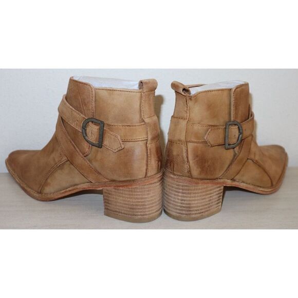 Free People Women's Sz 37.5 US 7.5 Brown Back Loop Ankle Leather Strappy Boots - Picture 7 of 8
